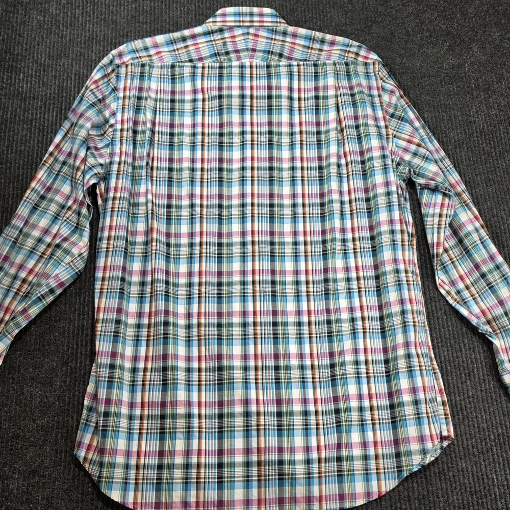 Peter Millar Button Down Shirt Mens Large Multi Color Plaid Excellent Cotton L/S